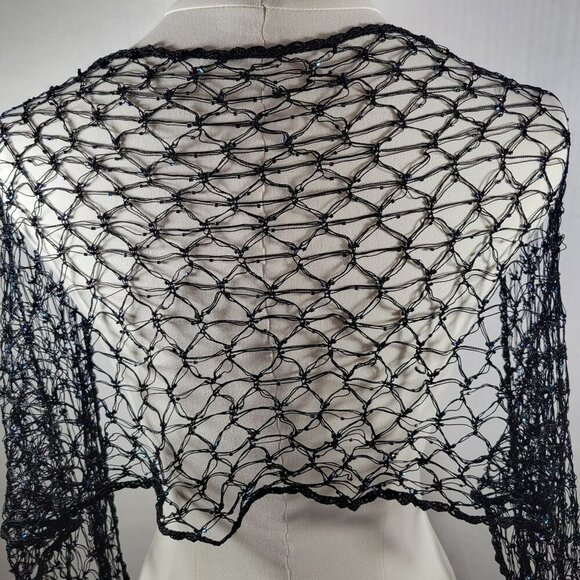 Chico's Beaded Crochet Elegant Special Occasion Rayon Fringed Wrap Shawl - Picture 7 of 7